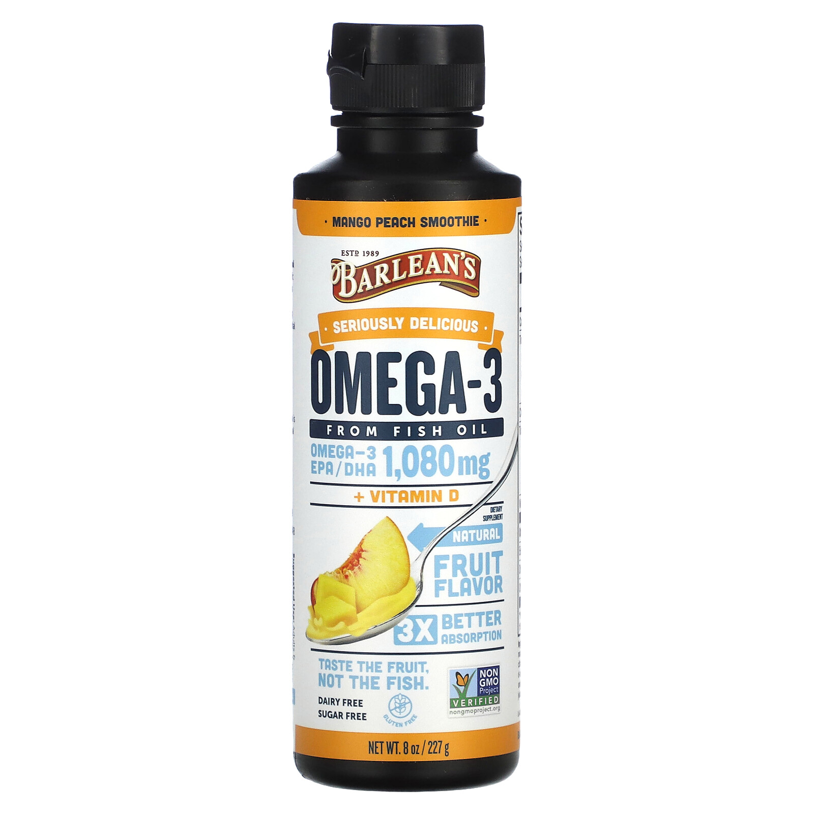 Seriously Delicious, Omega-3 from Fish Oil, Mango Peach Smoothie, 1,080 mg, 8 oz