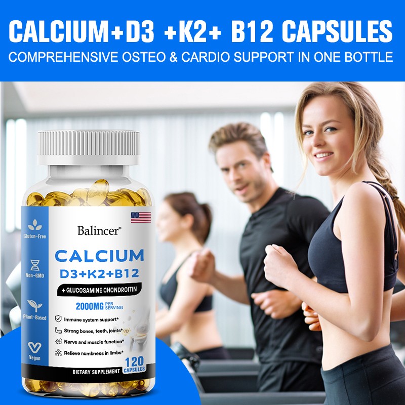 Strengthen Bone Teeth Joint Calcium Vitamin D3 K2 B12 120 Softgel Boost Immune