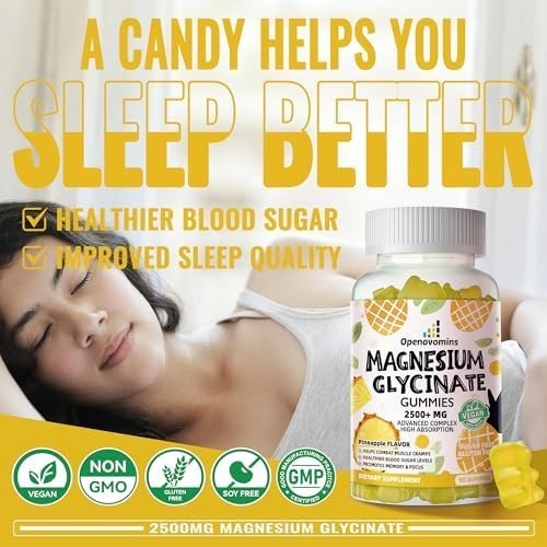 Magnesium Glycinate Gummies 2500mg – Sugar 90 Count (Pack of 1), Pineapple