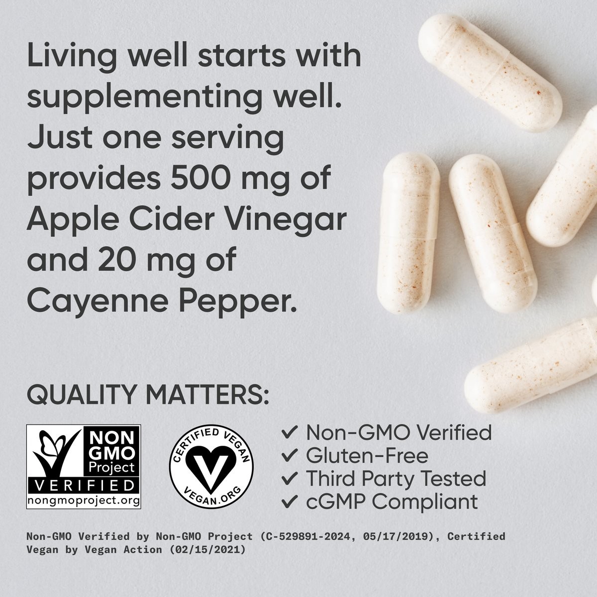Apple Cider Vinegar 520mg 120 Capsules Organic Cayenne Pepper Non-GMO