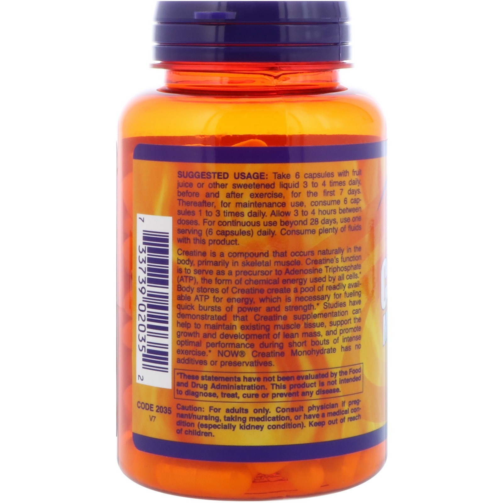 Now Foods Sports Creatine Monohydrate 750 mg 120 Capsules GMP Quality Assured