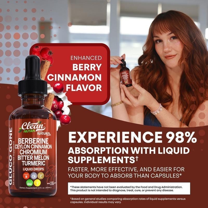 2Pack Clean Nutra Berberine with Ceylon Cinnamon Supplement Liquid Drops