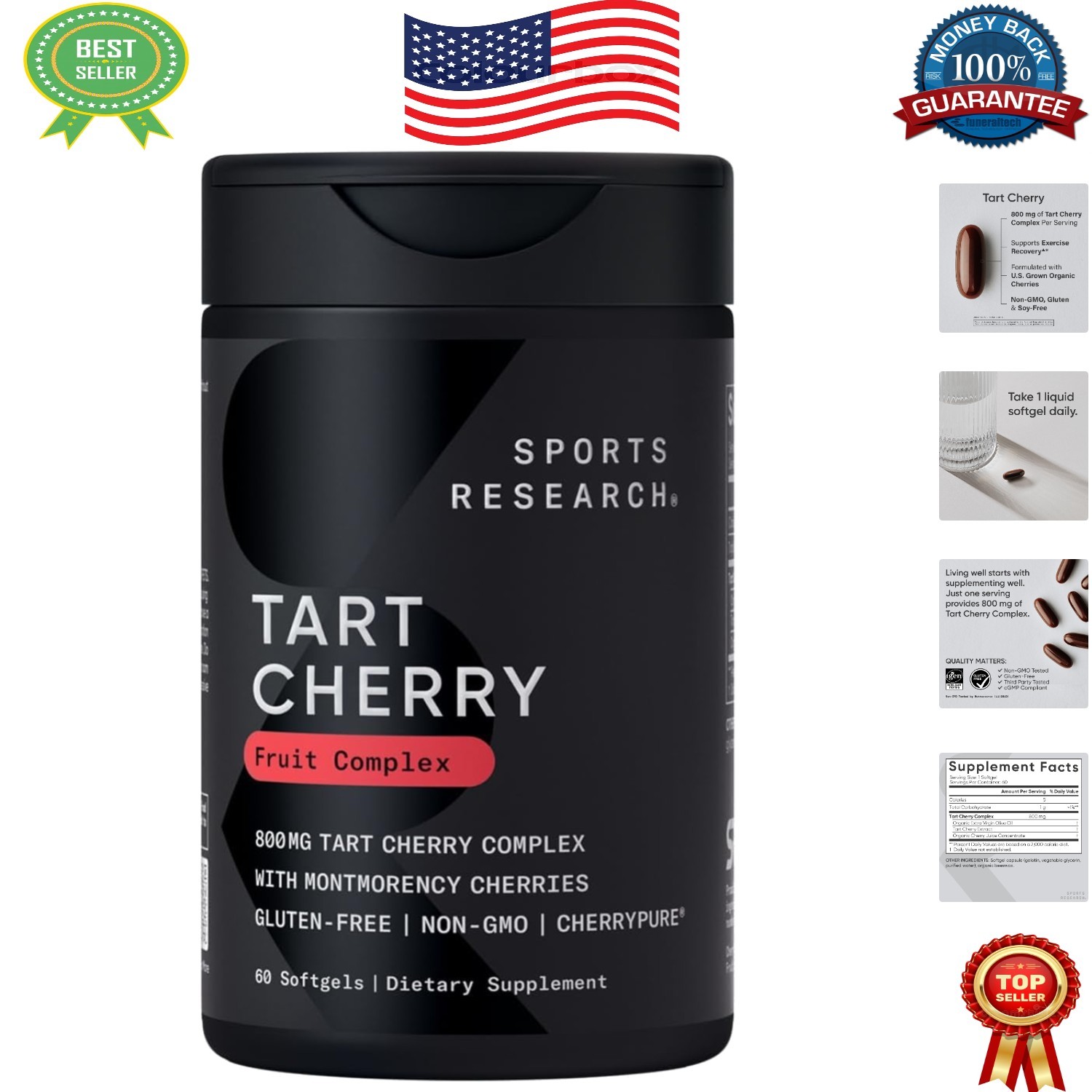 Tart Cherry Capsules – Non-GMO & Gluten-Free – 60 Antioxidant Softgels