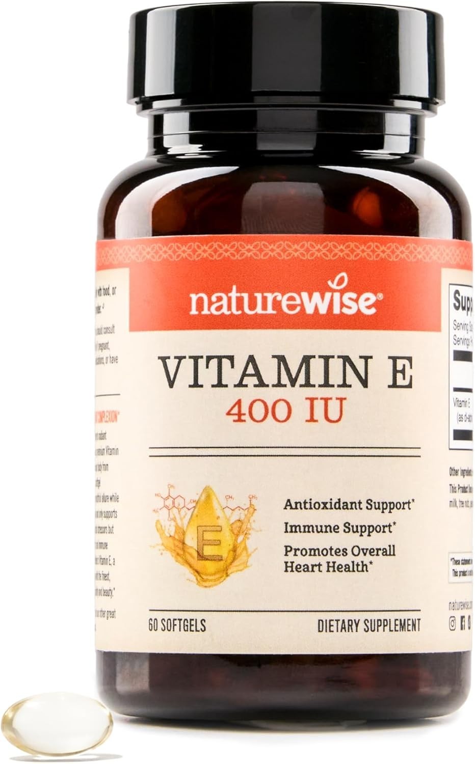 NatureWise Vitamin E 400 IU Softgels (180mg DL-Alpha) – Dairy, Gluten, and Soy F