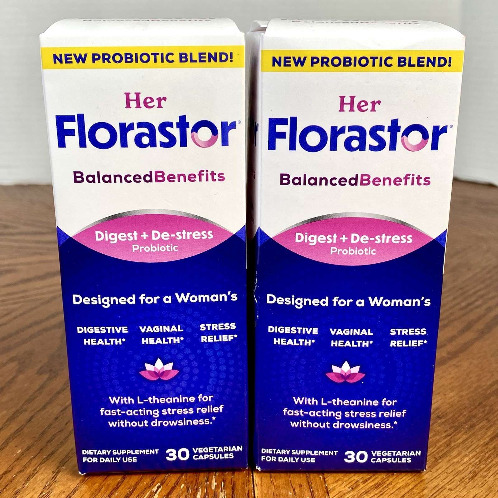 Lot of 2 ~ HER FLORASTOR ~ Digest De-Stress Probiotic ~ 30 Capsules ~Exp 08/2026