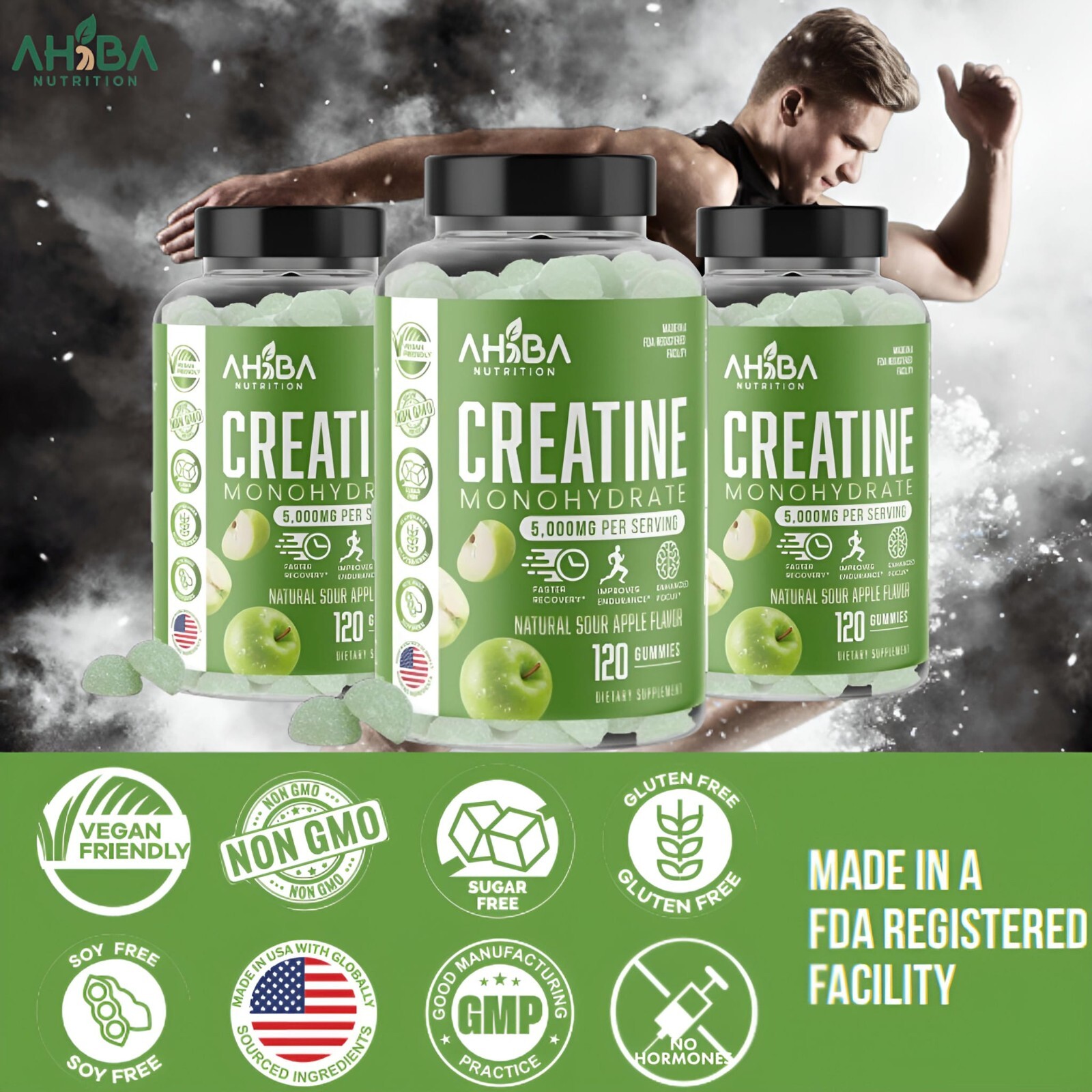 Monohydrate Creatine Gummies | USA made | 120 Count | Vegan | Sugar FREE | 5MG