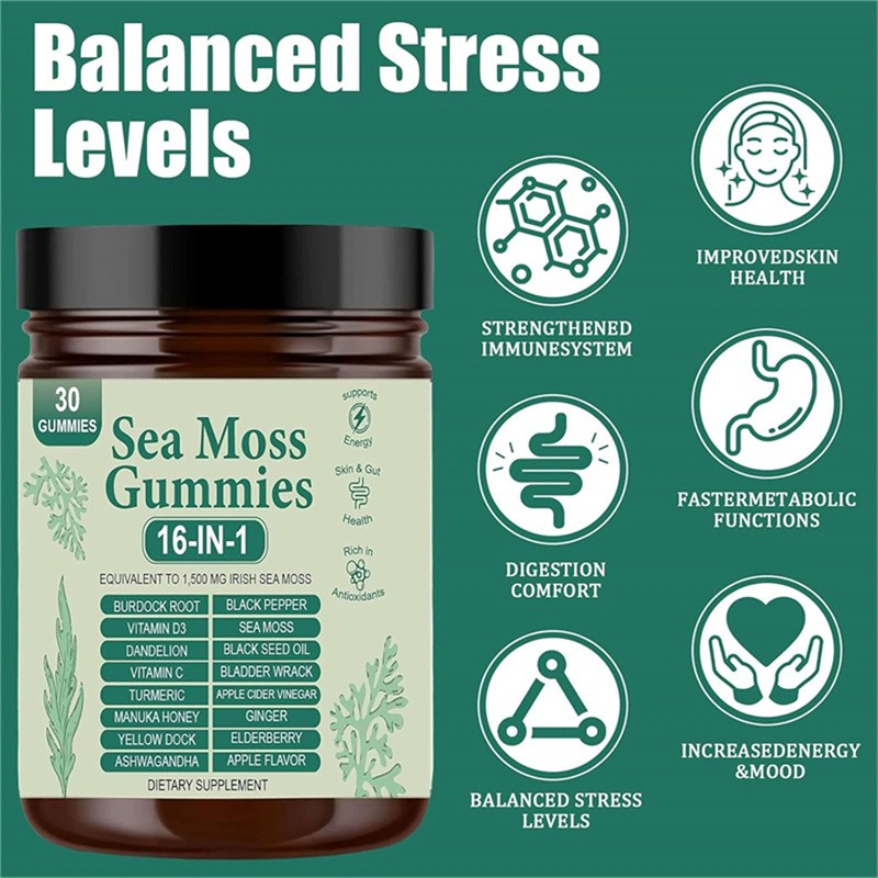 16 Organic 1 | Sea Moss Gummy Extract Irishmoss in 6000Mg | Green Apple Flavor