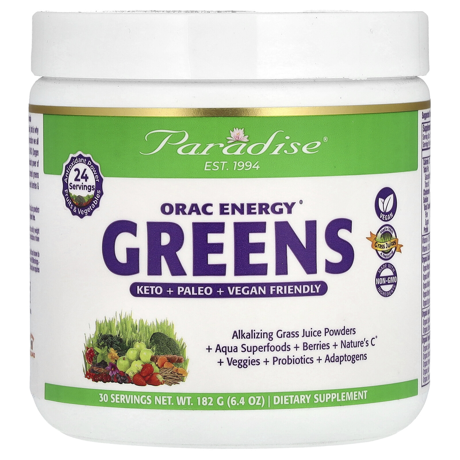 Paradise Herbs ORAC-Energy Greens 6 4 oz 182 g Dairy-Free, Gluten-Free,