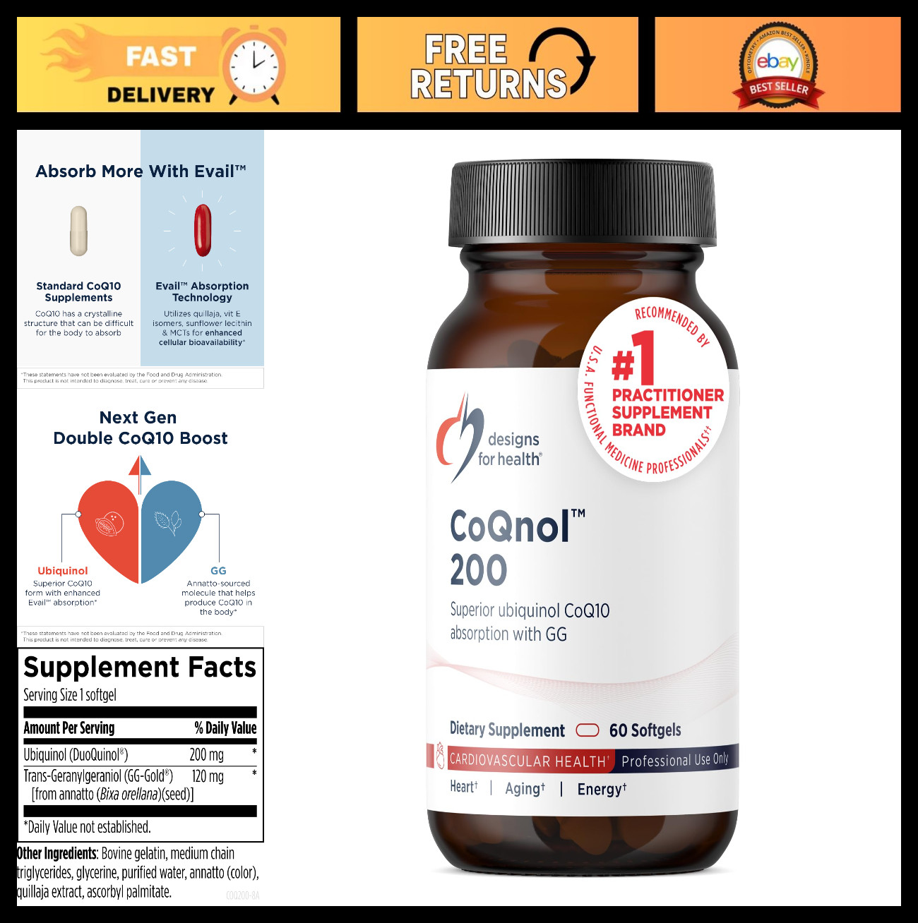 CoQ10 Ubiquinol 200mg – Superior Bioavailability, Heart Health & Aging Support (