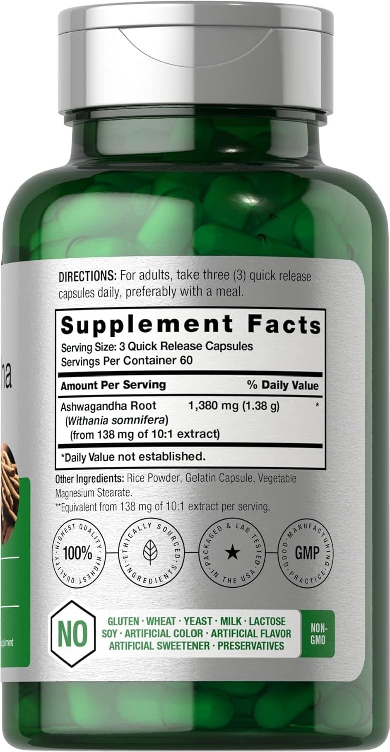 Horbäach Ashwagandha Supplement | 180 Capsules | for Women and Men | Herbal Root
