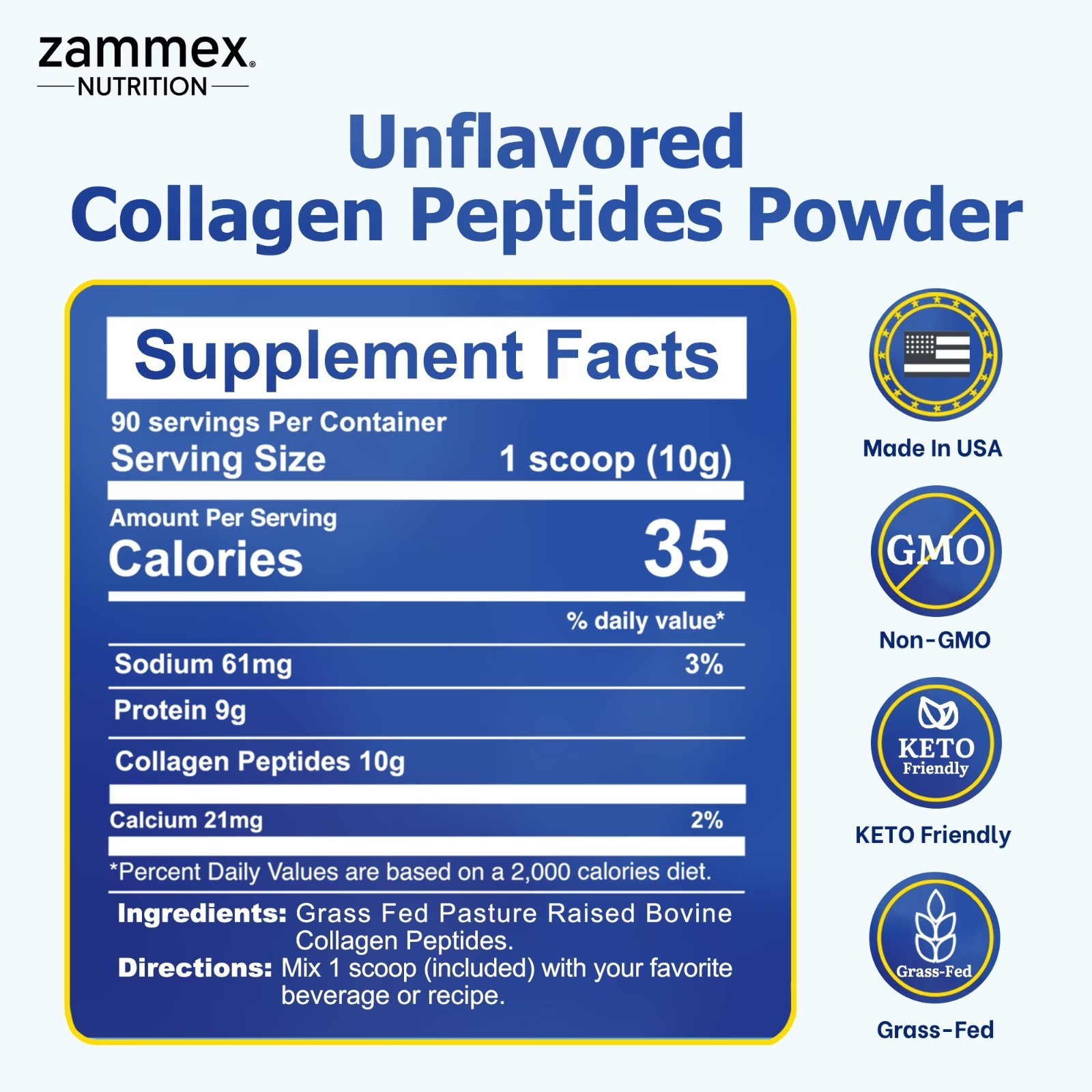 Zammex Collagen Peptides Powder Unflavored Hydrolyzed Collagen AntiAging Protein