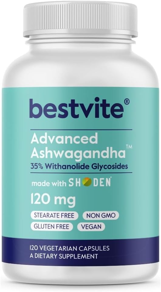 BESTVITE Advanced Ashwagandha 120mg w/Shoden 120 Vegetarian Capsules – Clinic…
