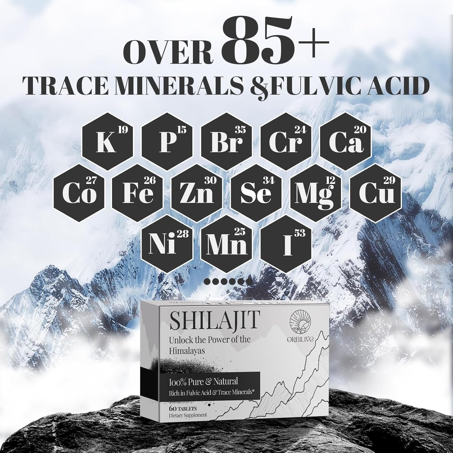 Shilajit 30000MG Pure Himalayan with 85 Trace Minerals 60 Count