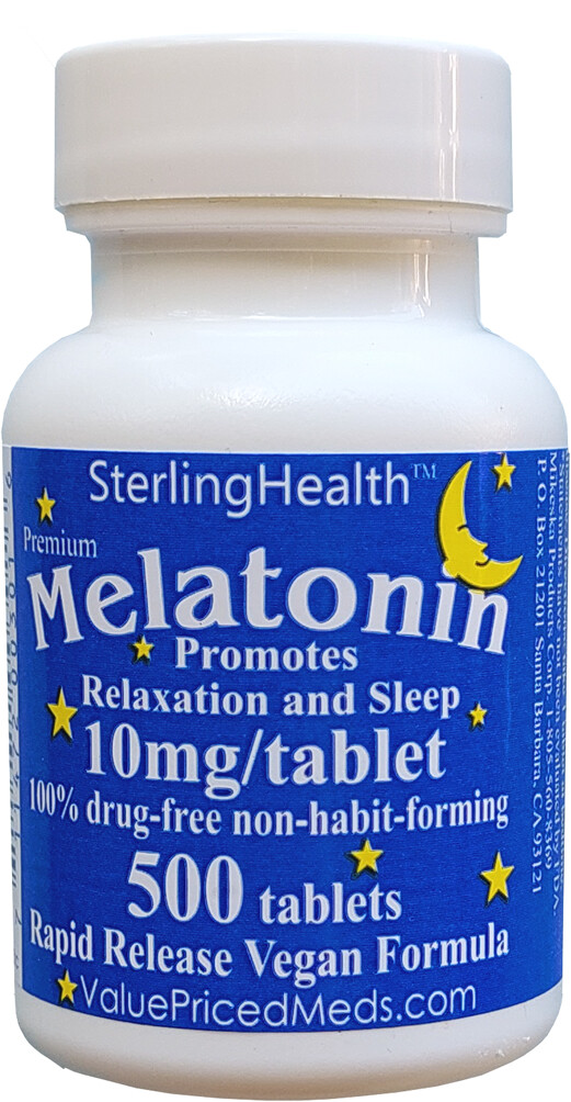 Melatonin 10 mg, 500 count bottle, or 1 (one) tablet sample, Rapid Release
