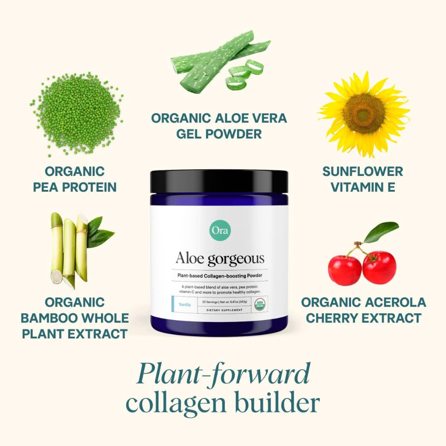 Ora Organic Aloe Gorgeous – Plant-based Collagen-boosting Powder, Vanilla 20 Srv
