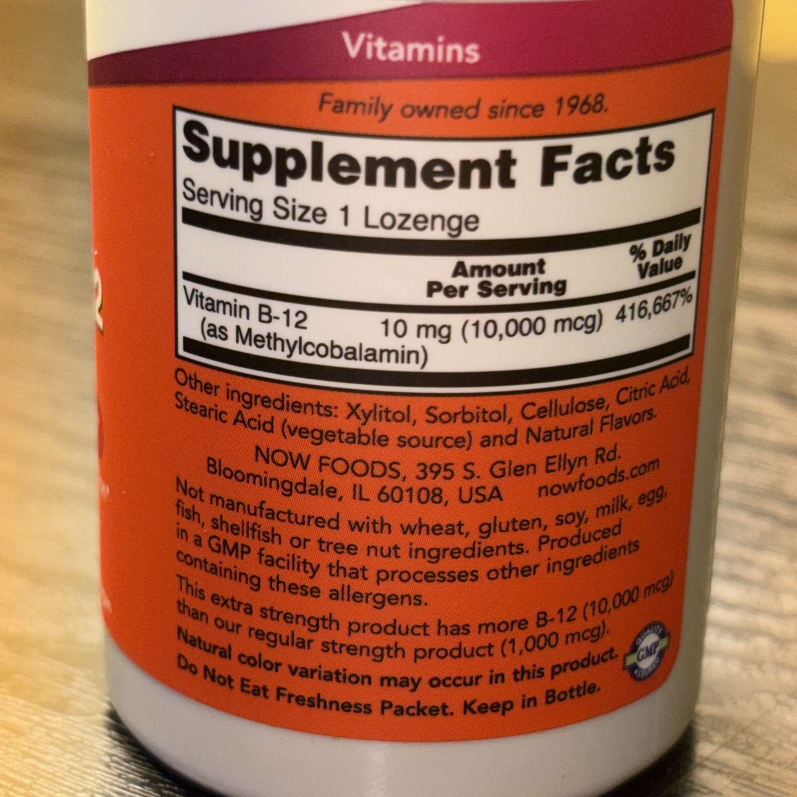 NOW FOODS Methyl B-12 10,000 mcg 60 Loz EXP 05/2028