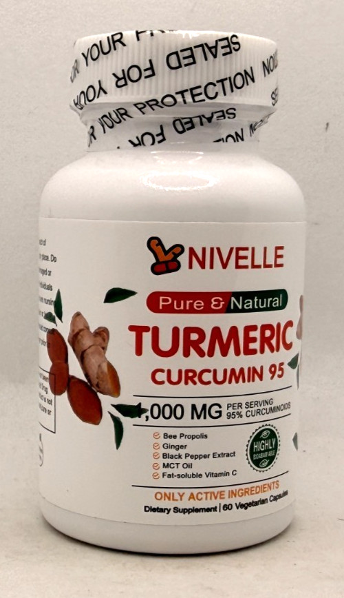 Nivelle Turmeric Curcumin 1000mg 60 Veggie Caps 95% Curcuminoids Black Pepper
