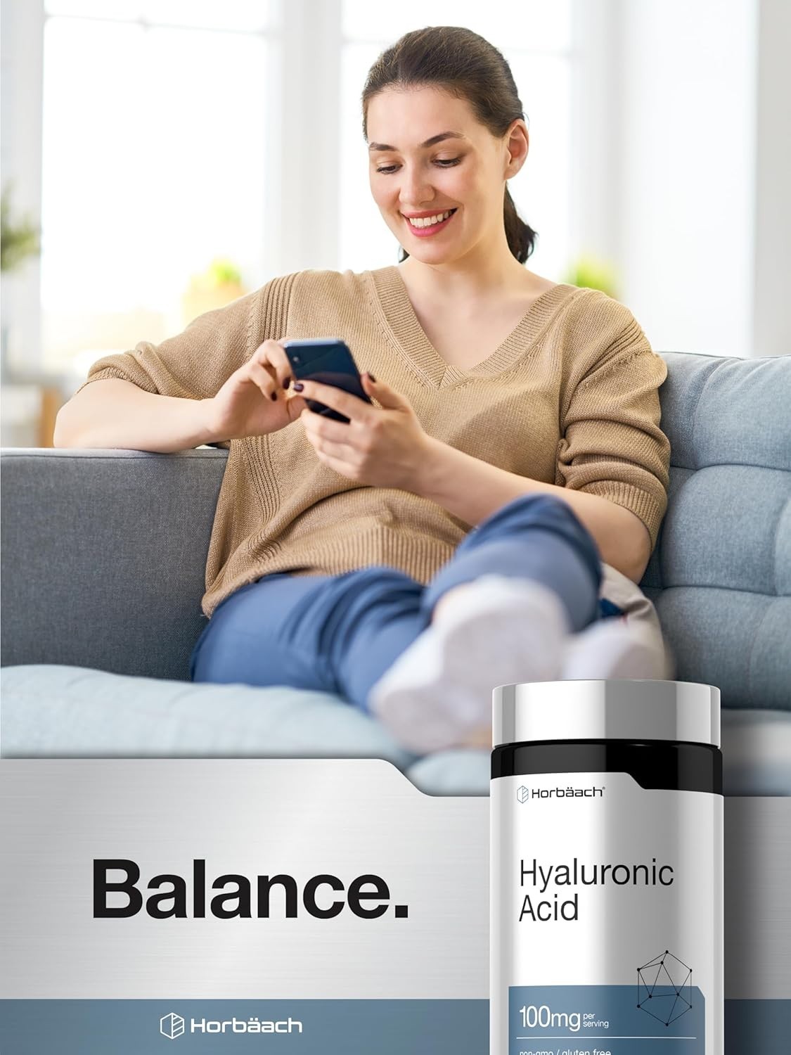 Horbäach Hyaluronic Acid Supplement | 100mg 120 Capsules | Non-GMO, Gluten Free