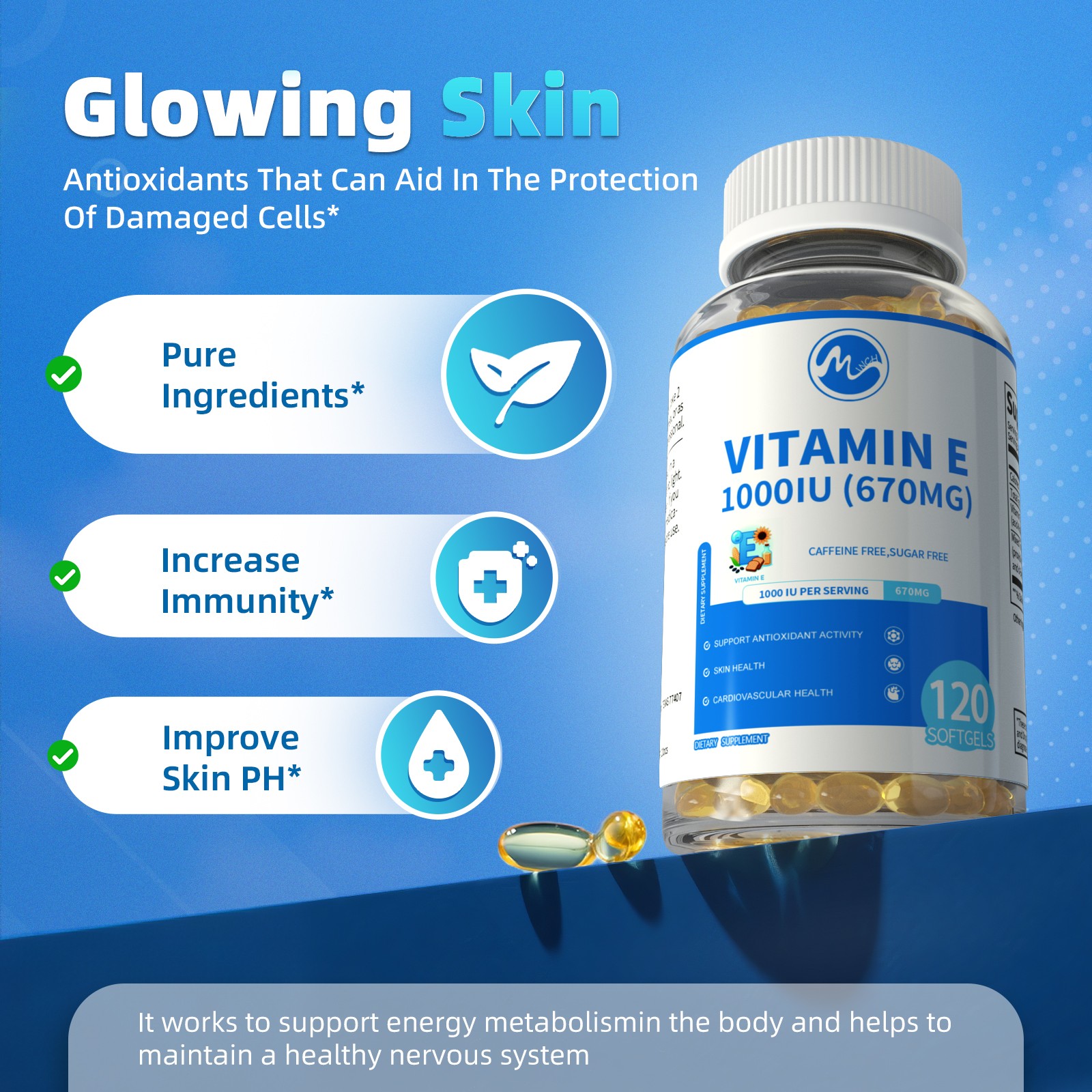 Vitamin E 1000 Iu 670mg Capsules – Supports Skin, Hair, Immune and Eye Health