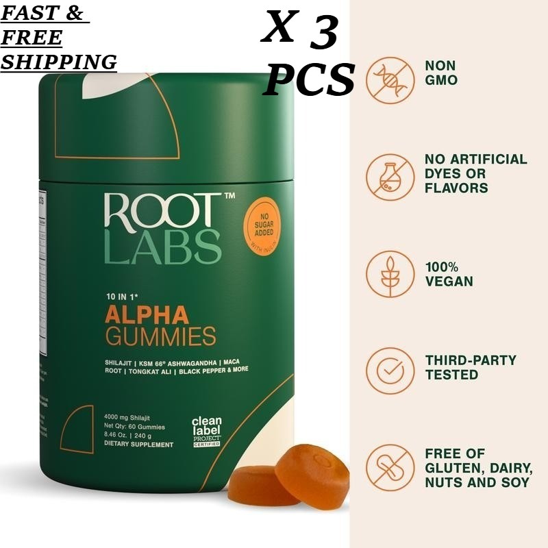 Root LUXRY Labs 10-1 Alpha Gummies | 4K mg Unadulterated Shilajit & KSM-66 | 60