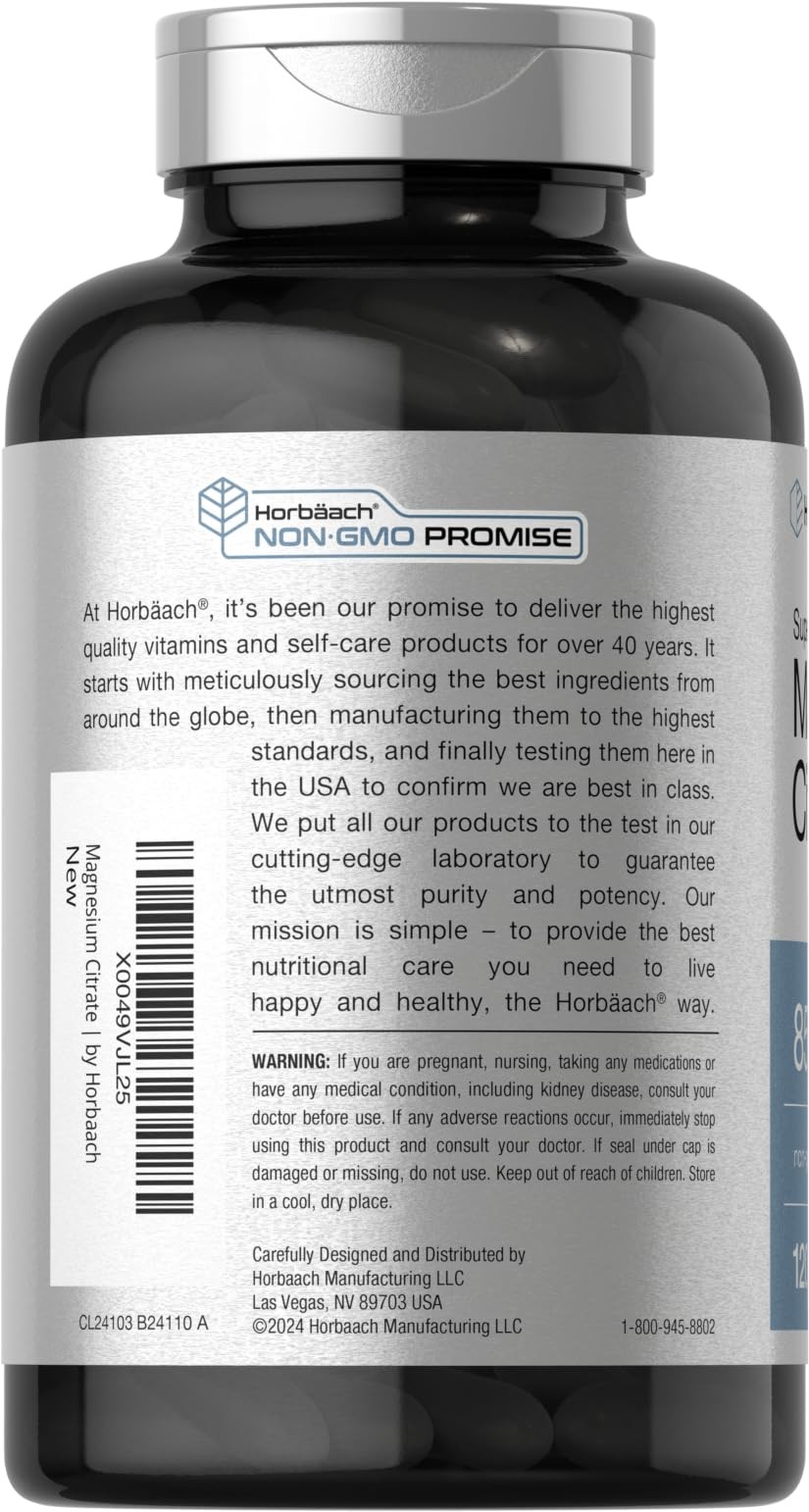 Horbäach Magnesium Citrate | 850mg | 120 Softgels | 120 Count (Pack of 1)