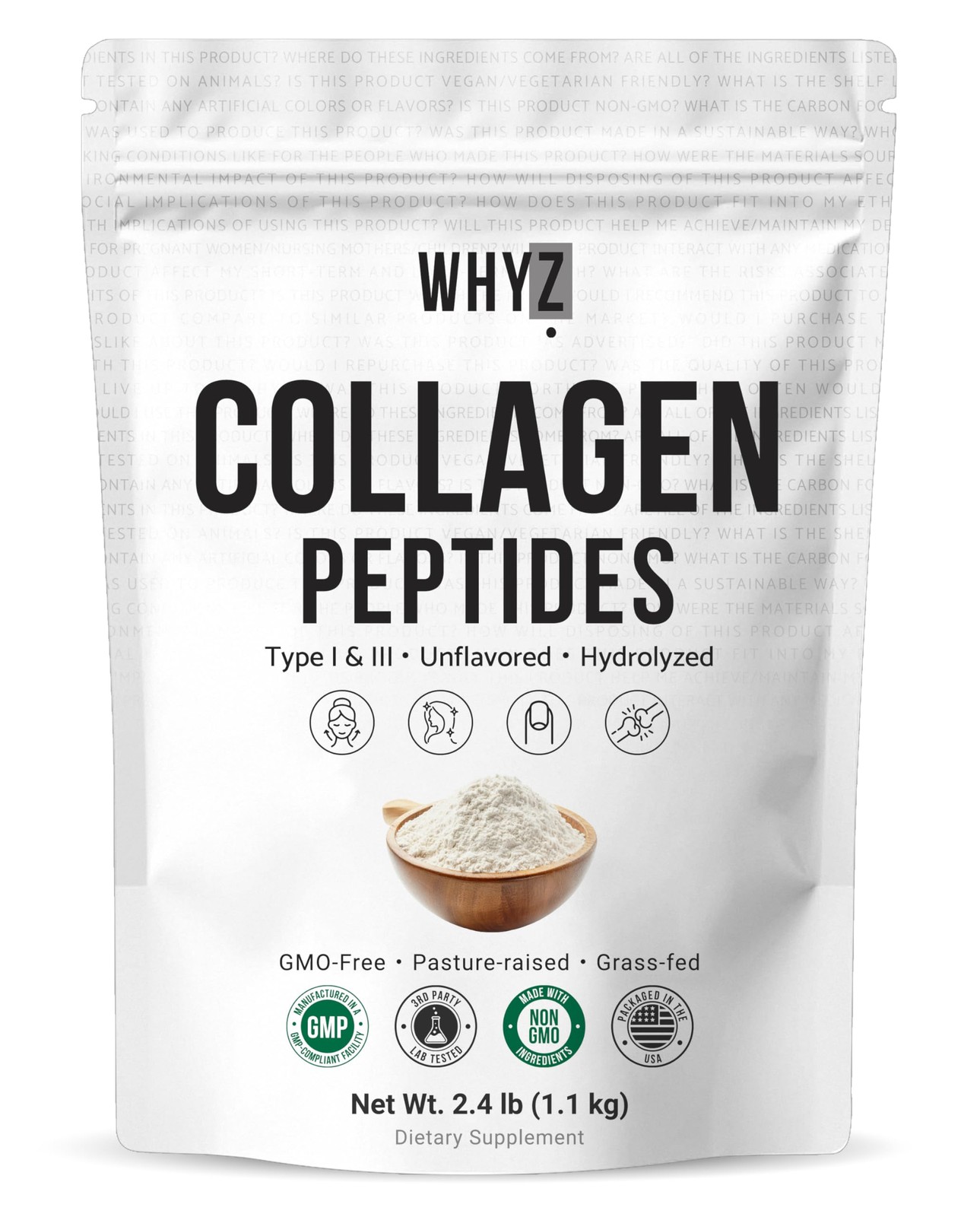 Bovine Collagen Peptides Powder 2.4 lb Hydrolyzed Type I III Protein, Grass-…