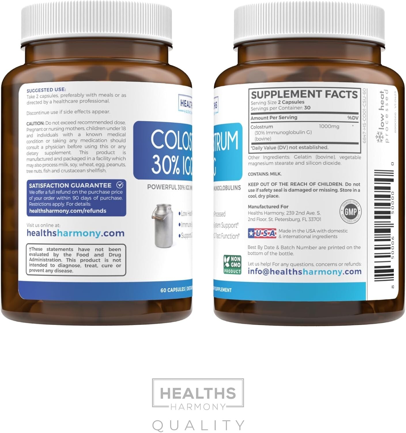 Colostrum 1,000mg (Non-GMO) 30% IgG Immunoglobulins Immune Gut Health Respirator