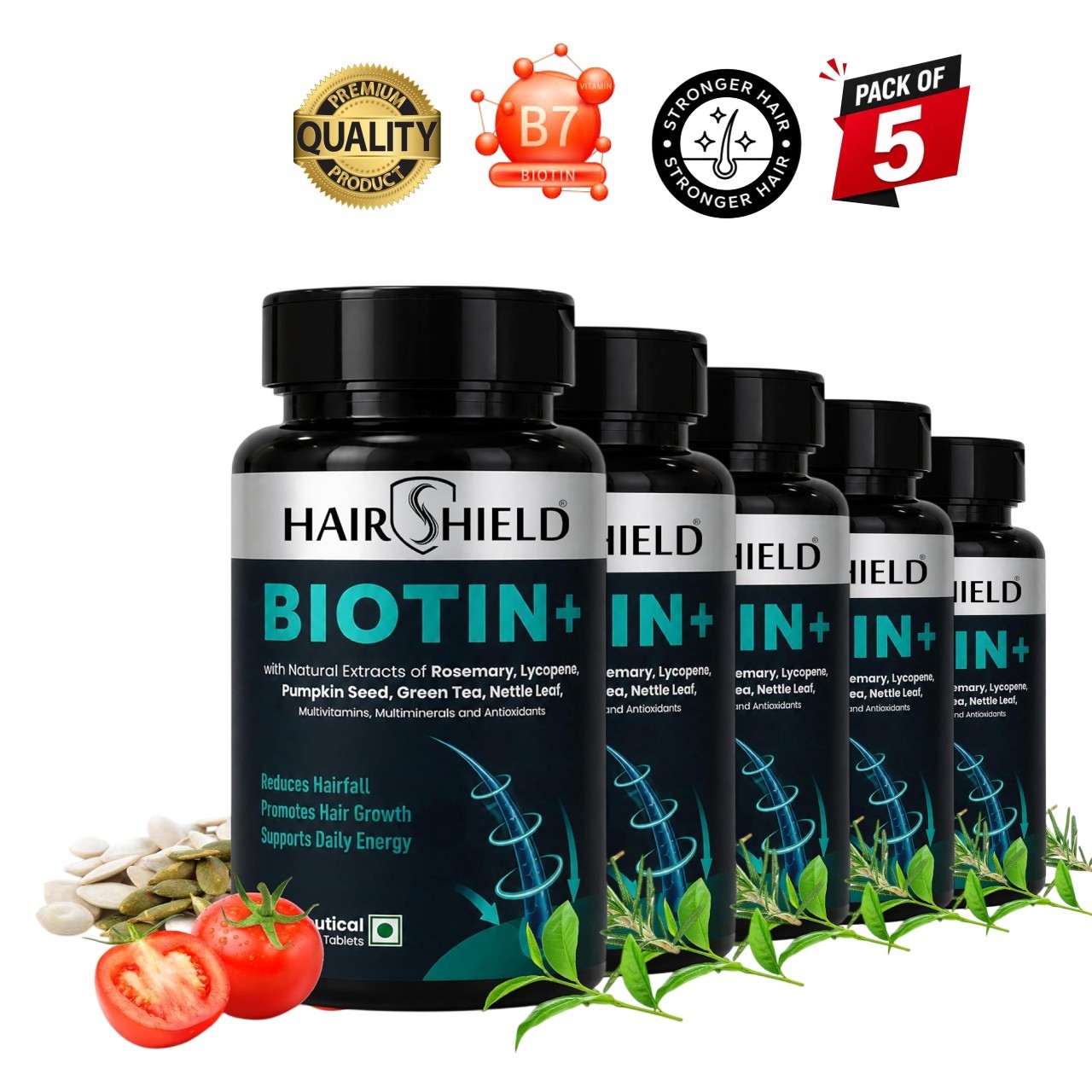 5x Hair.shield Biotin+ Hair Skin Nails 60 Tablets