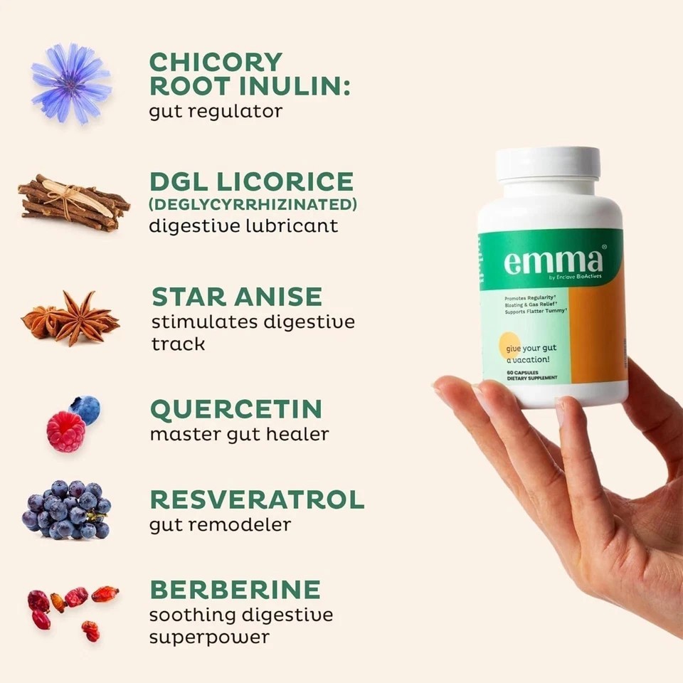 1-3Bottle Emma Gut Health Supplement 60 Capsules for Bloating Relief & Leaky Gut
