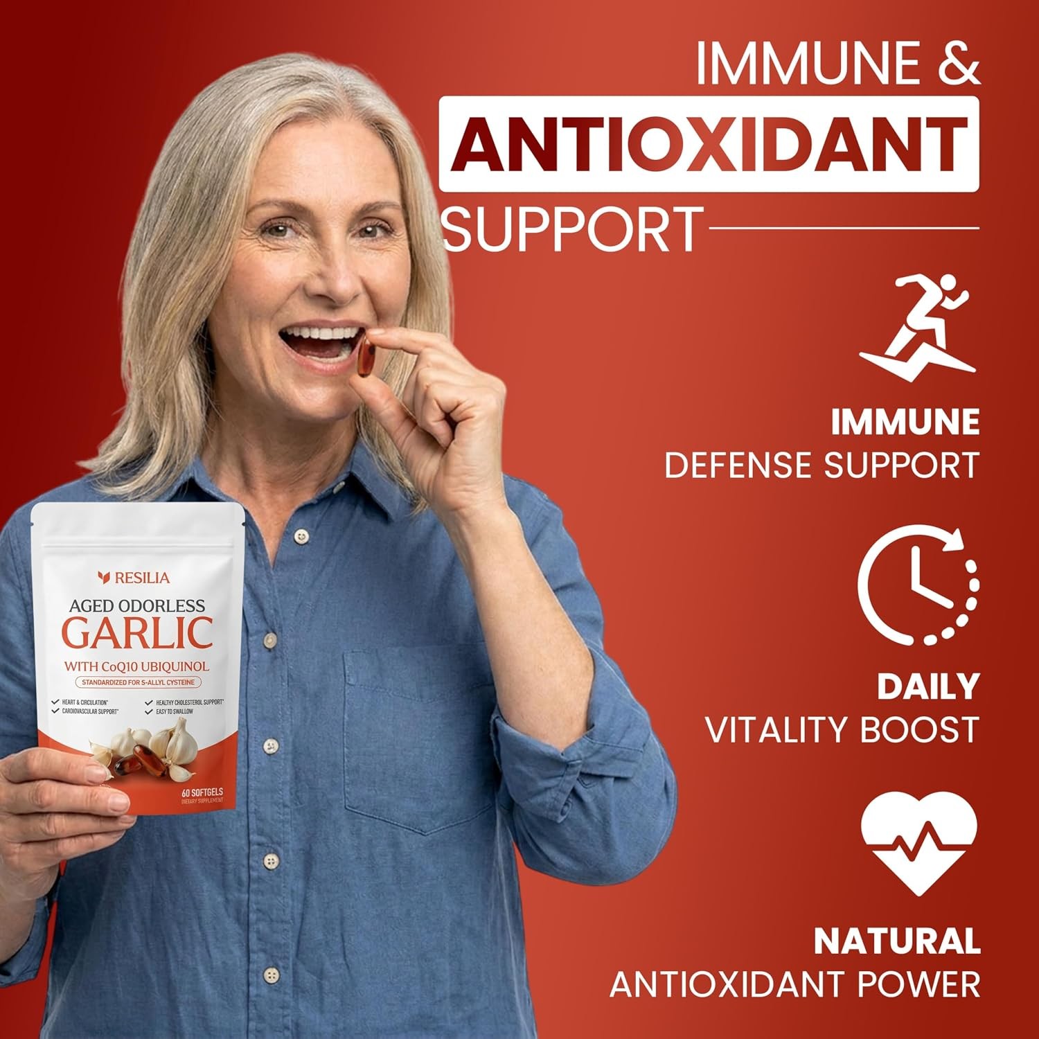 Resilia Garlic Extract 600mg Softgels (60 Count) – Odorless Aged Garlic Extra…