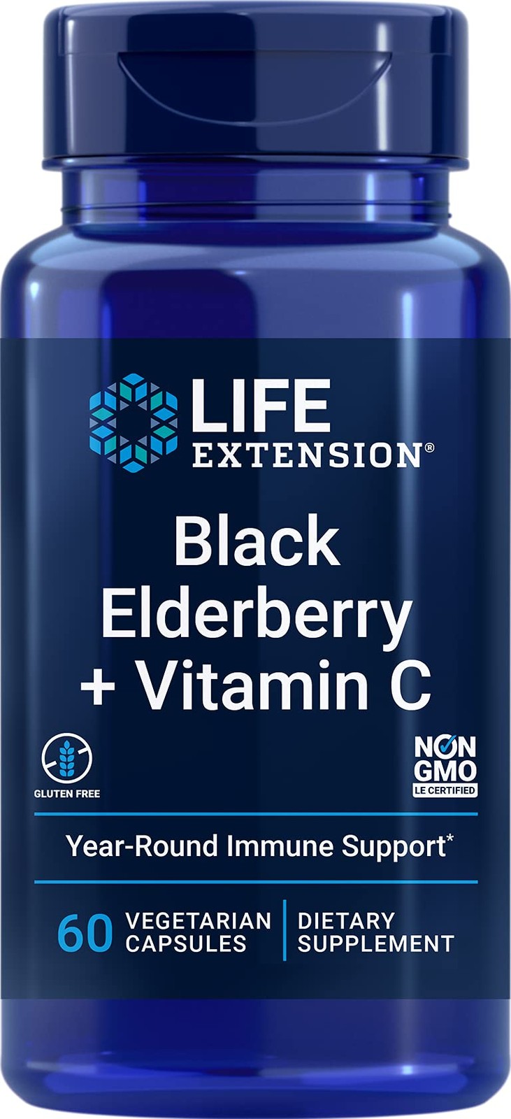 Life Extension Black Elderberry + Vitamin C 60 Vegetarian Capsules
