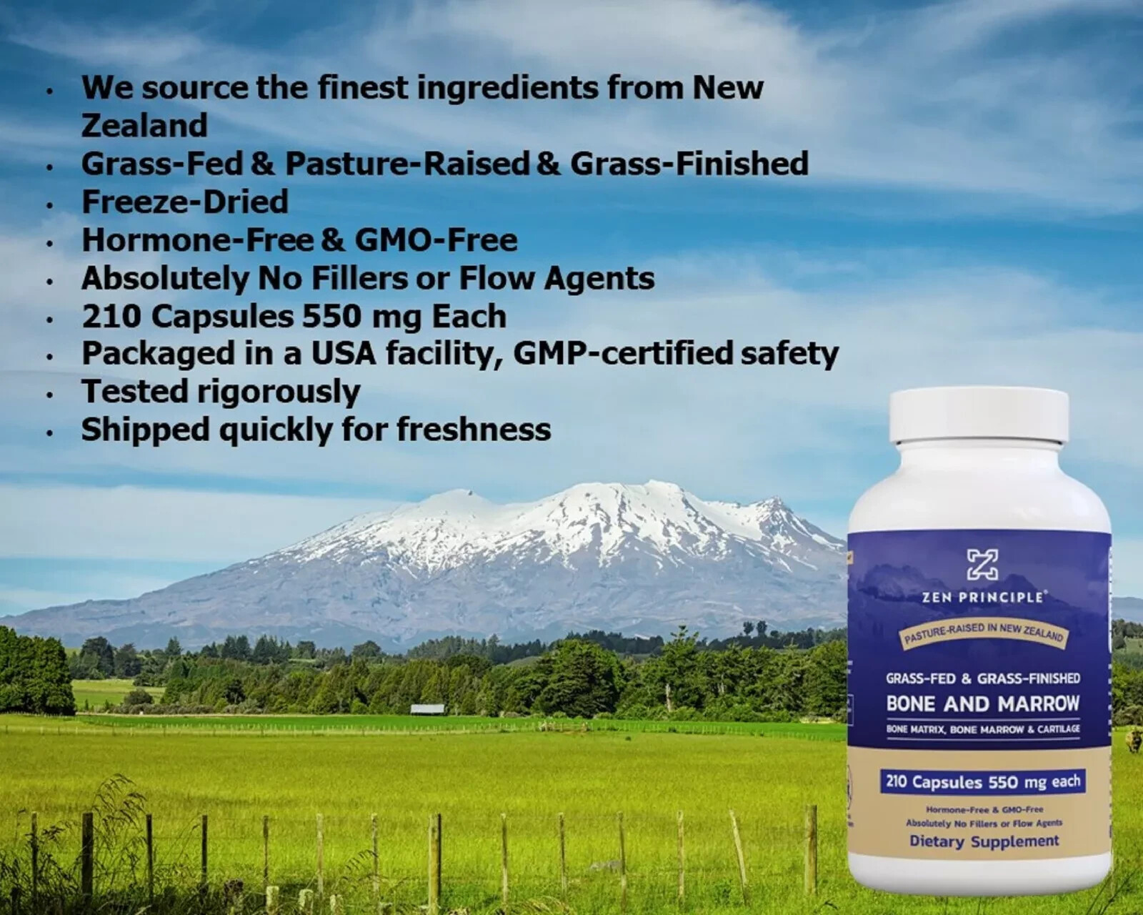 Zen Principle Grass Fed Bone Marrow, 2 Pack of 550 mg x 210 caps EX: 08/2028