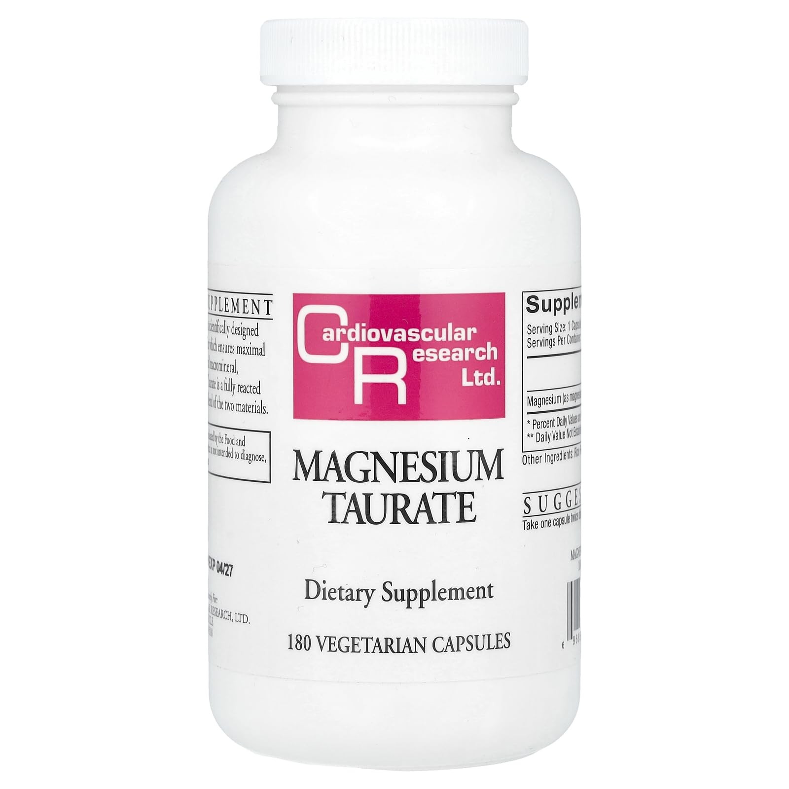 Magnesium Taurate 125 mg – 180 Capsules for Heart Health Support
