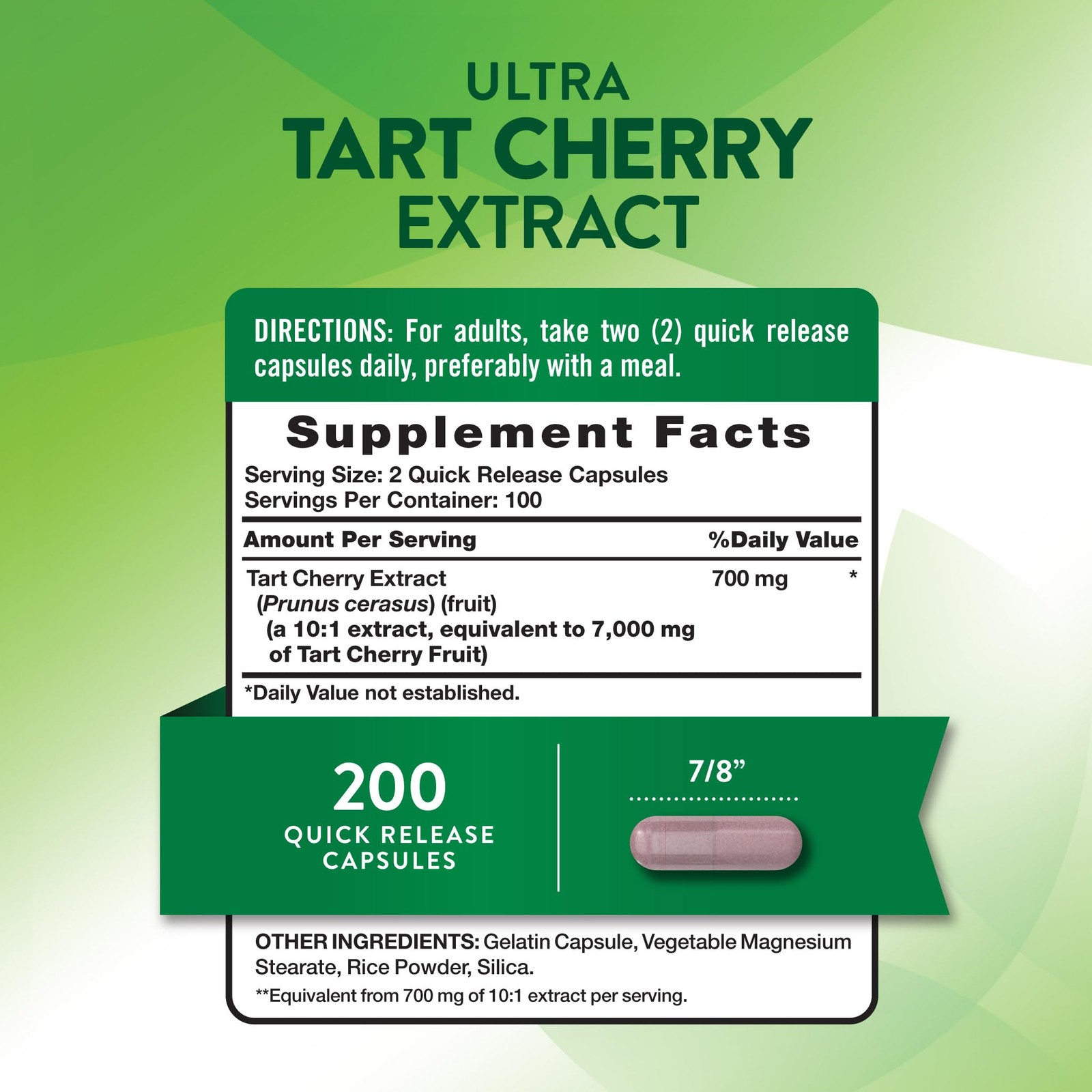 Tart Cherry Extract Capsules 200 Count Non-GMO Gluten Free – Quick Release
