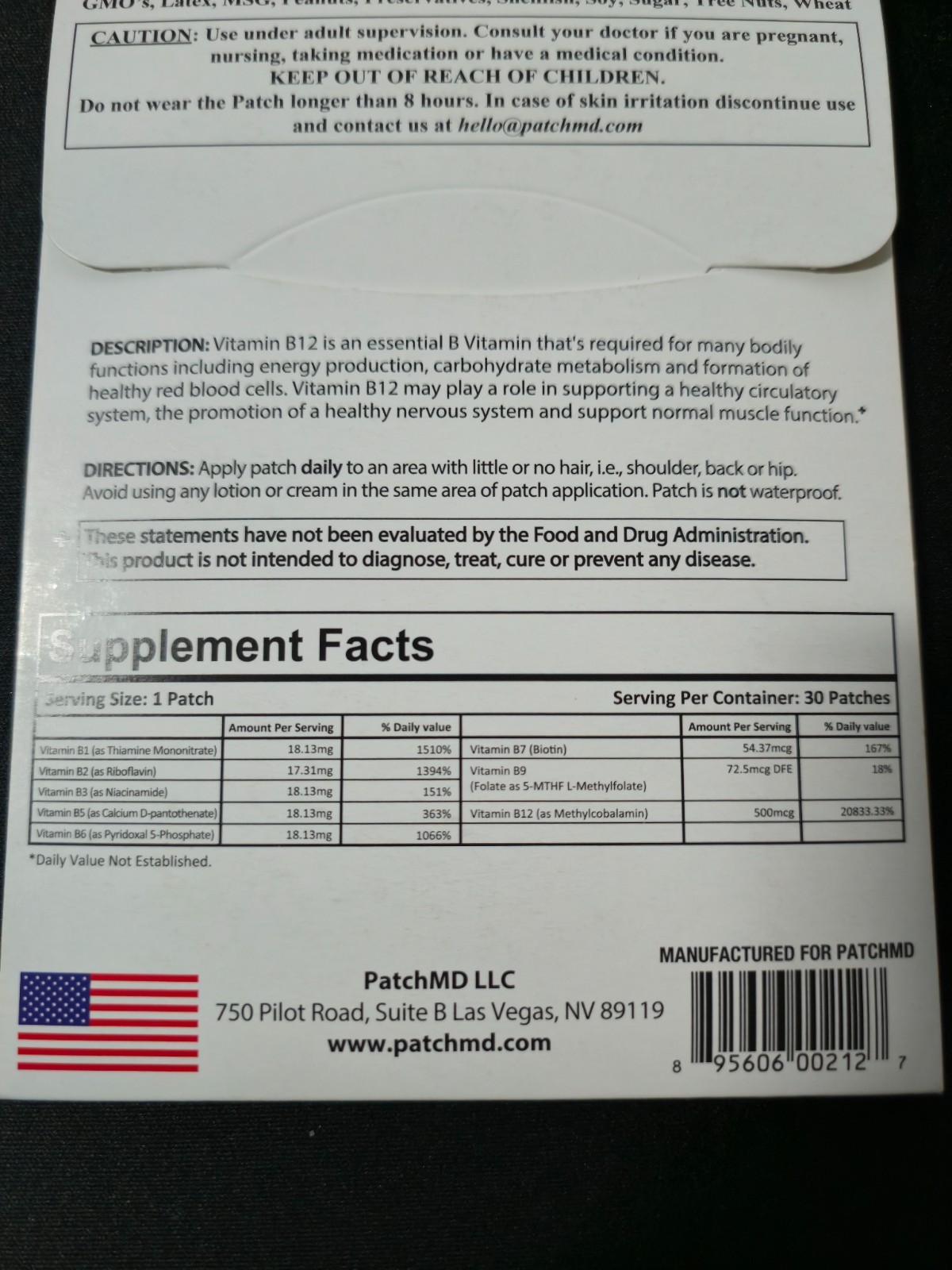 PatchMD B12 Plus Topical Patch 90 Day Supply Dietary Supplement New