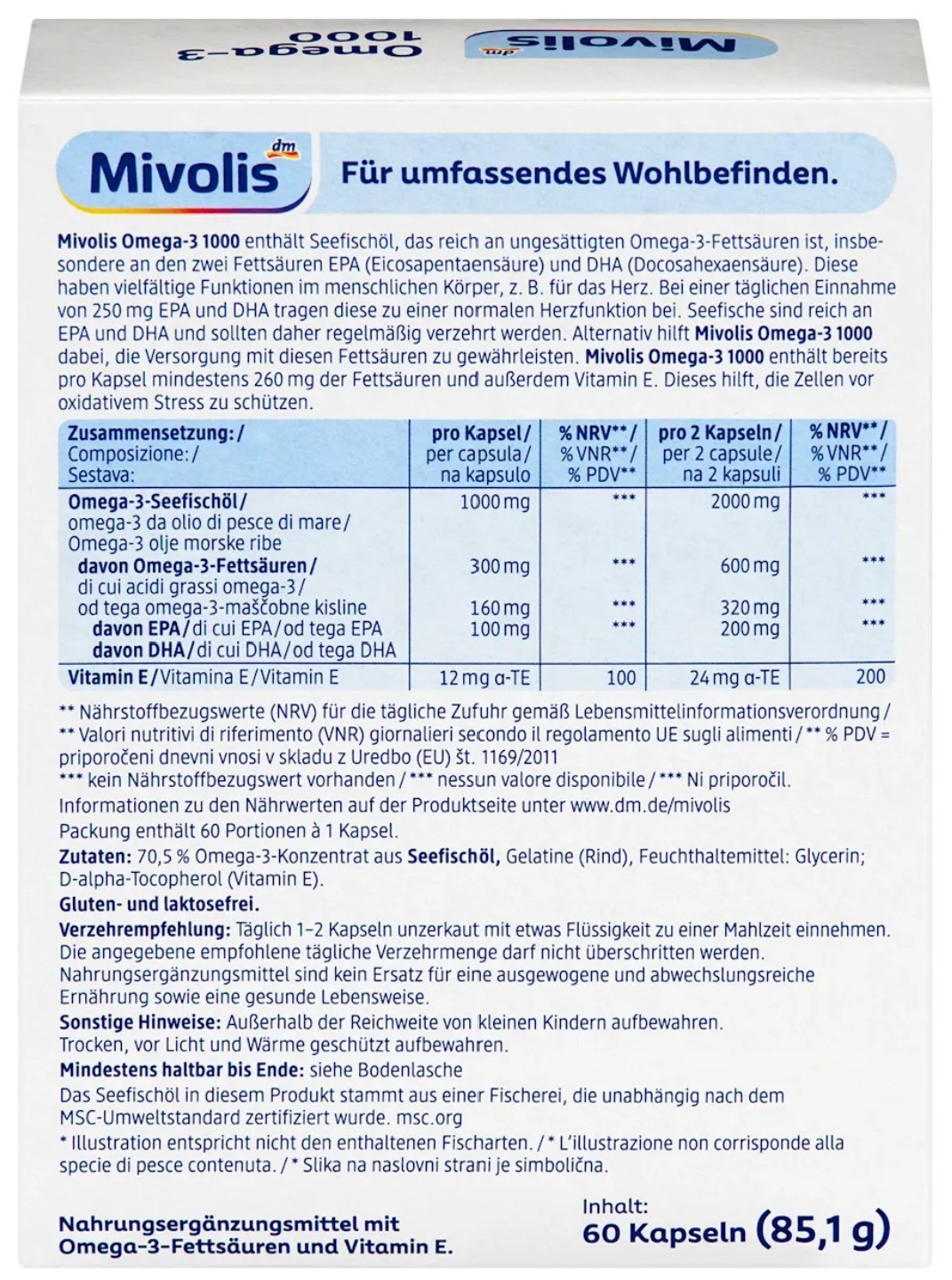 5x Omega-3 1000, 40 Capsules Food Health Supplement; Gluten Free – from Germany!