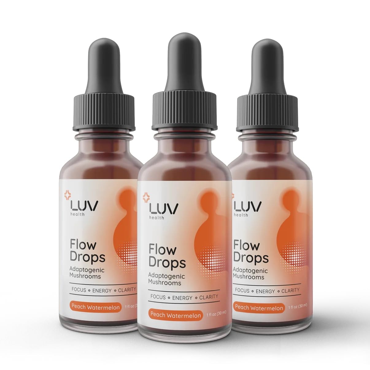 LUV health Flow Drops® – Energy Supplement for Focus, 1 Fl Oz (Pack of 3)
