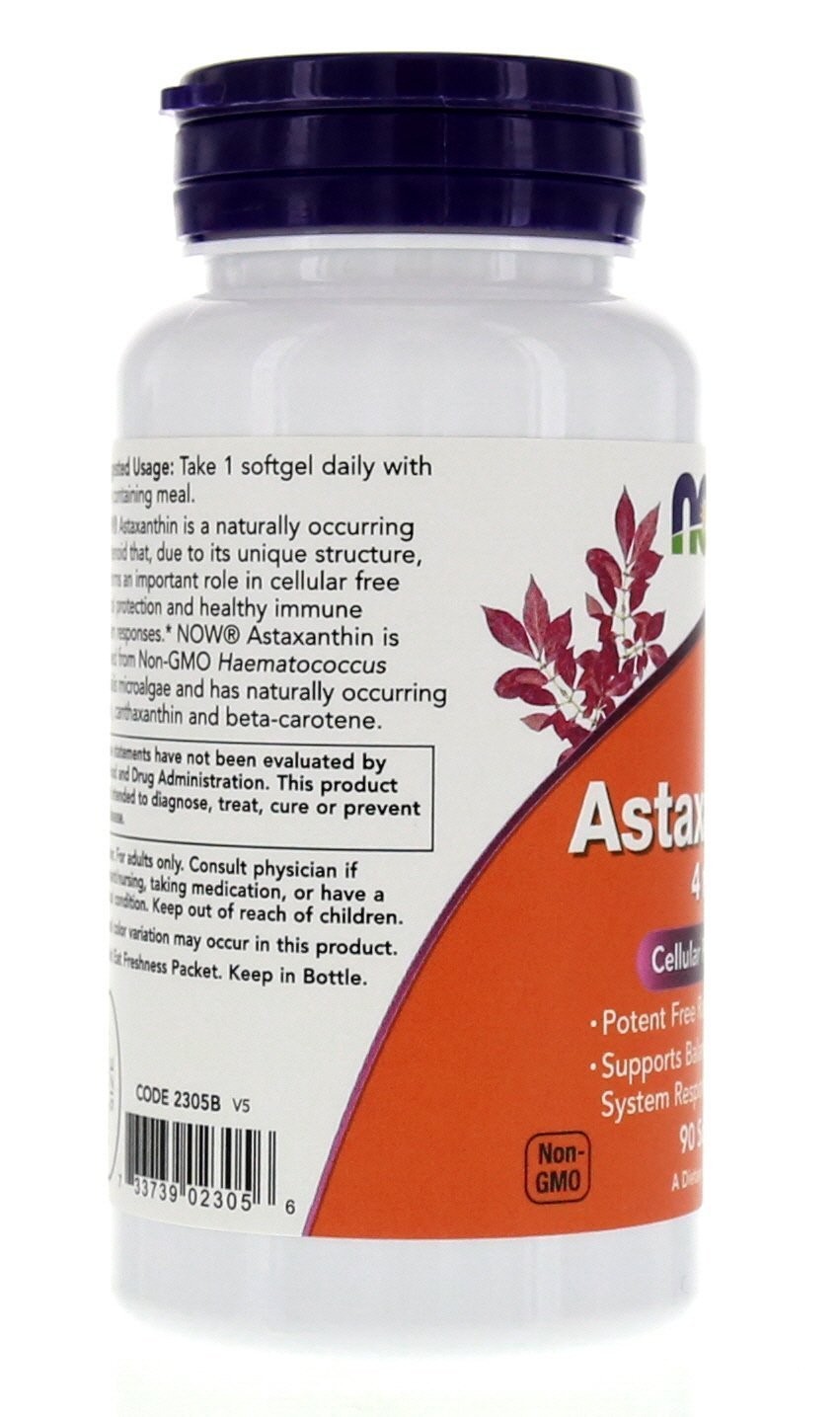 NOW Foods Astaxanthin 4mg 90 Softgels (Cellular 90 Count (Pack of 2)