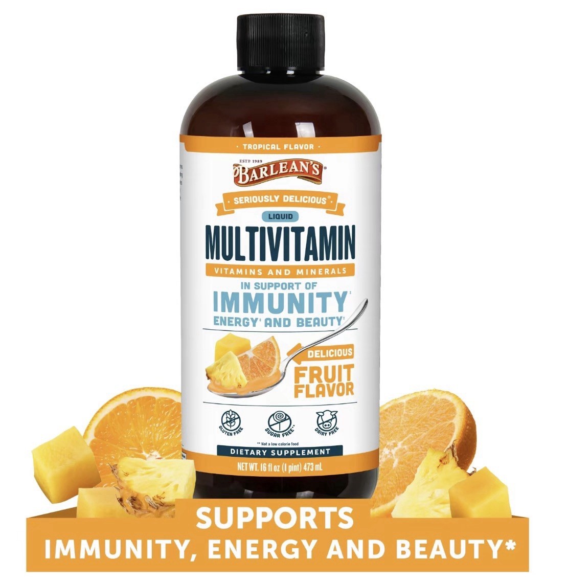 Barleans Liquid Multivitamin Tropical Flavor 16 Fl Oz Exp 10/2027