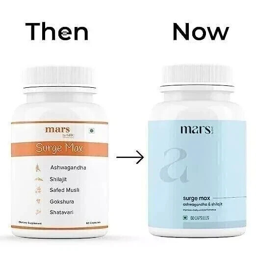 Mars by Ghc Surge Max Contains Shilajit Ashwagandha Gokshura Safed Musli 60caps