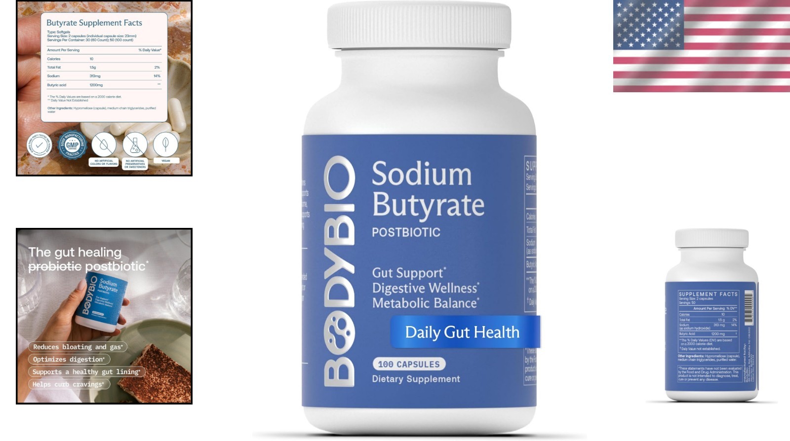 Butyrate Sodium Postbiotic – 100 Count Capsules for Gut & Digestive Health