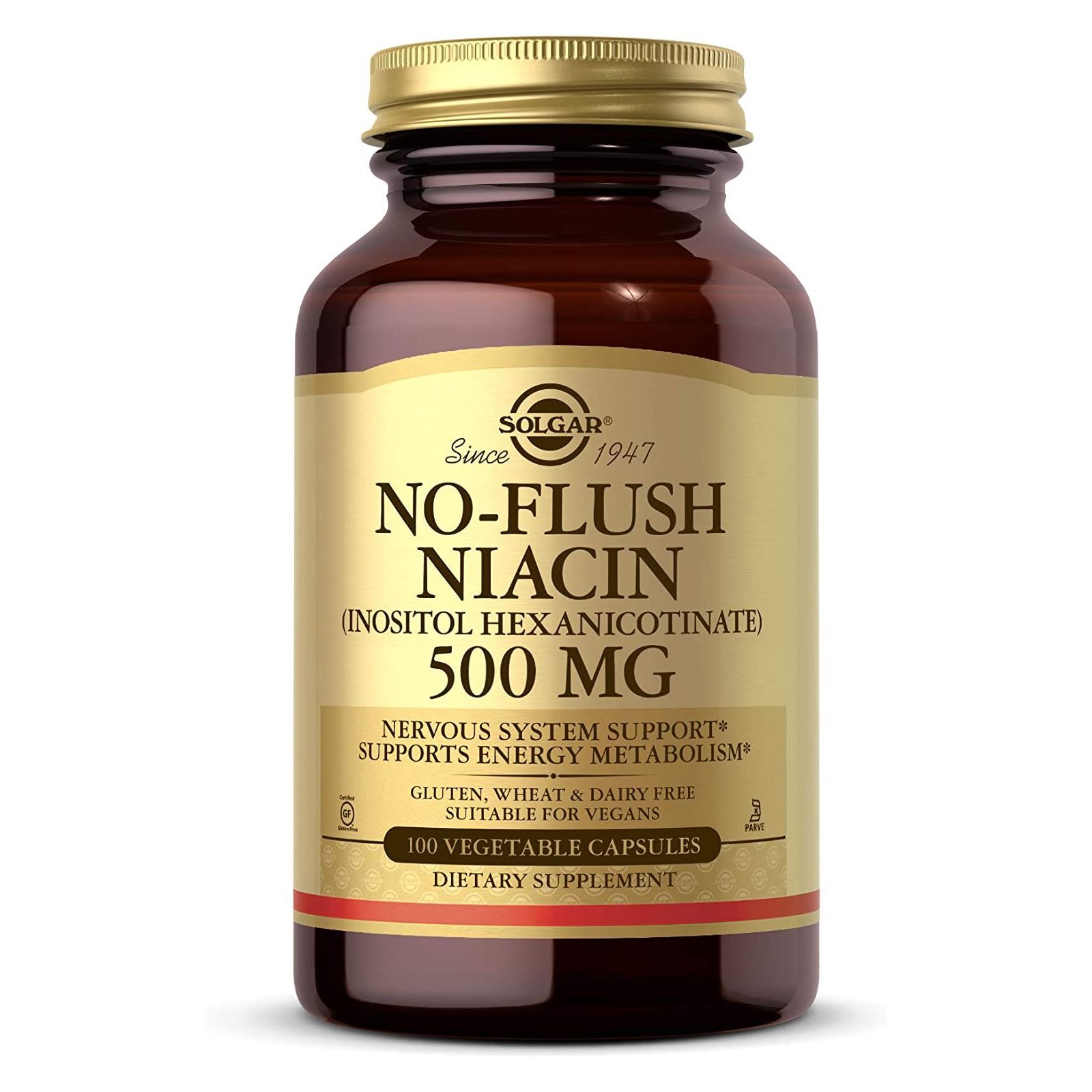 Solgar No-Flush Niacin 500 mg Vitamin B3 Inositol Hexanicotinate 100 Vcaps