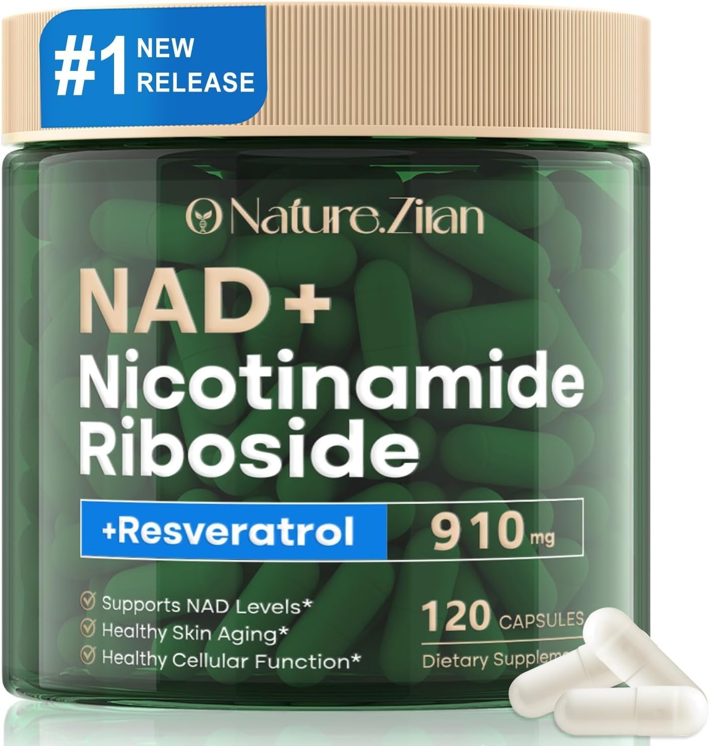 NAD+ Supplement for Anti Aging, Energy, Focus Nicotinamide Riboside Resveratrol