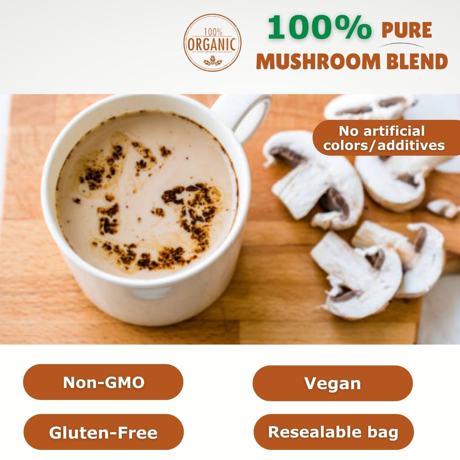 Organic Mushroom Blend 7 in 1, Lions Mane, Reishi, Chaga, Maitake, Cordyceps