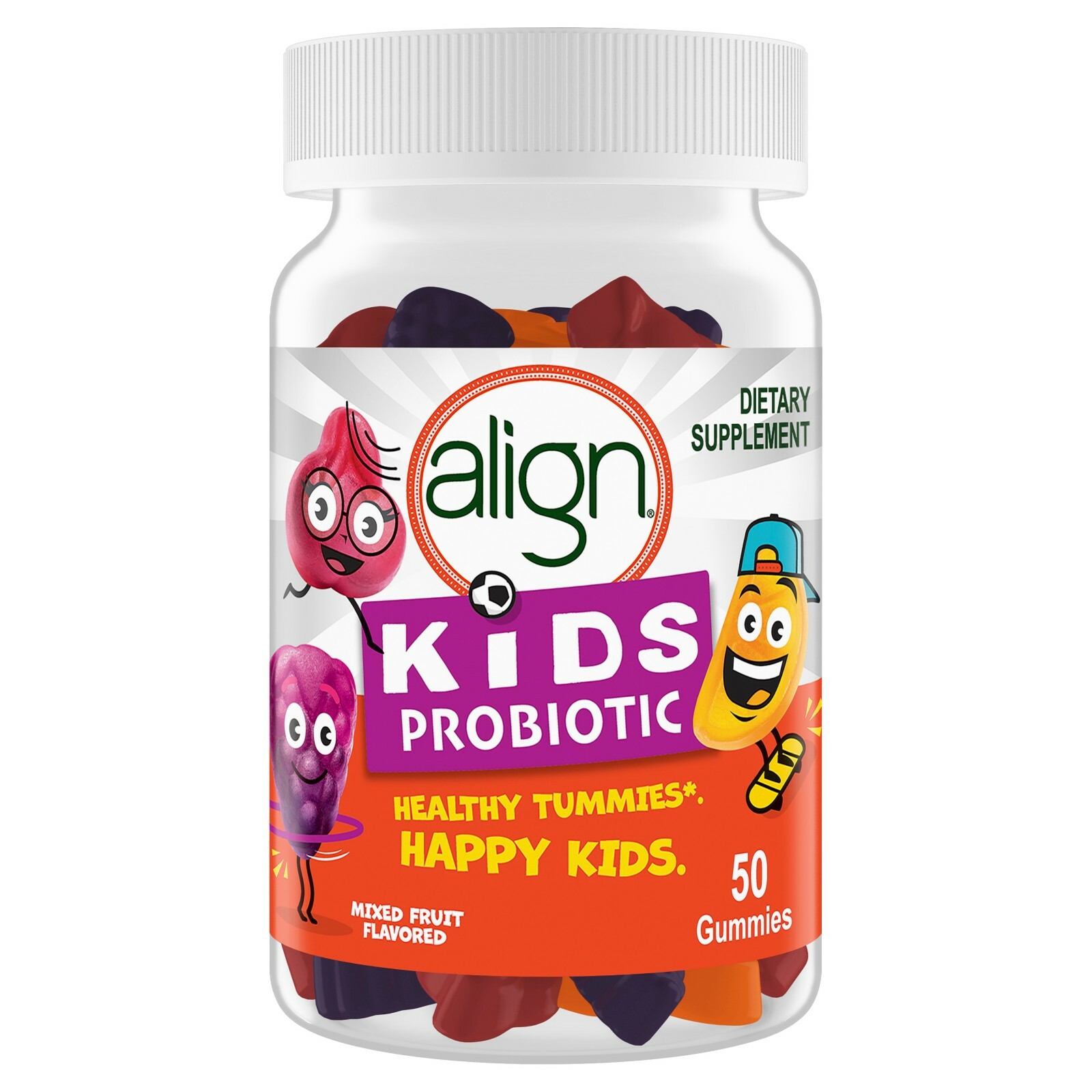 Align Kids Probiotic Supplement Gummies, Natural Fruit Flavors, 50 CT.