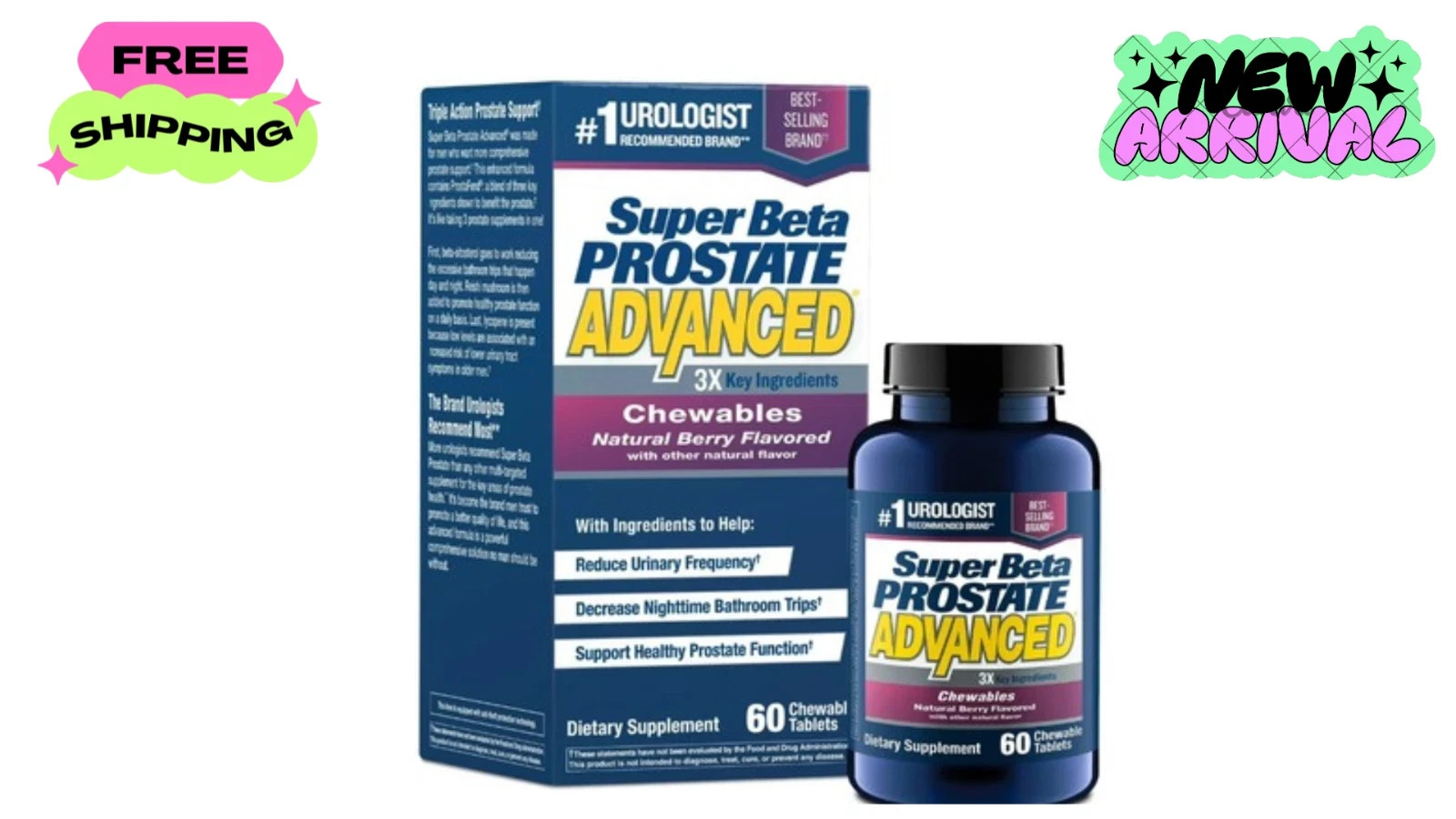 Super Beta Prostate Advanced Natural Berry Chewables 60 Ct Exp 08/206