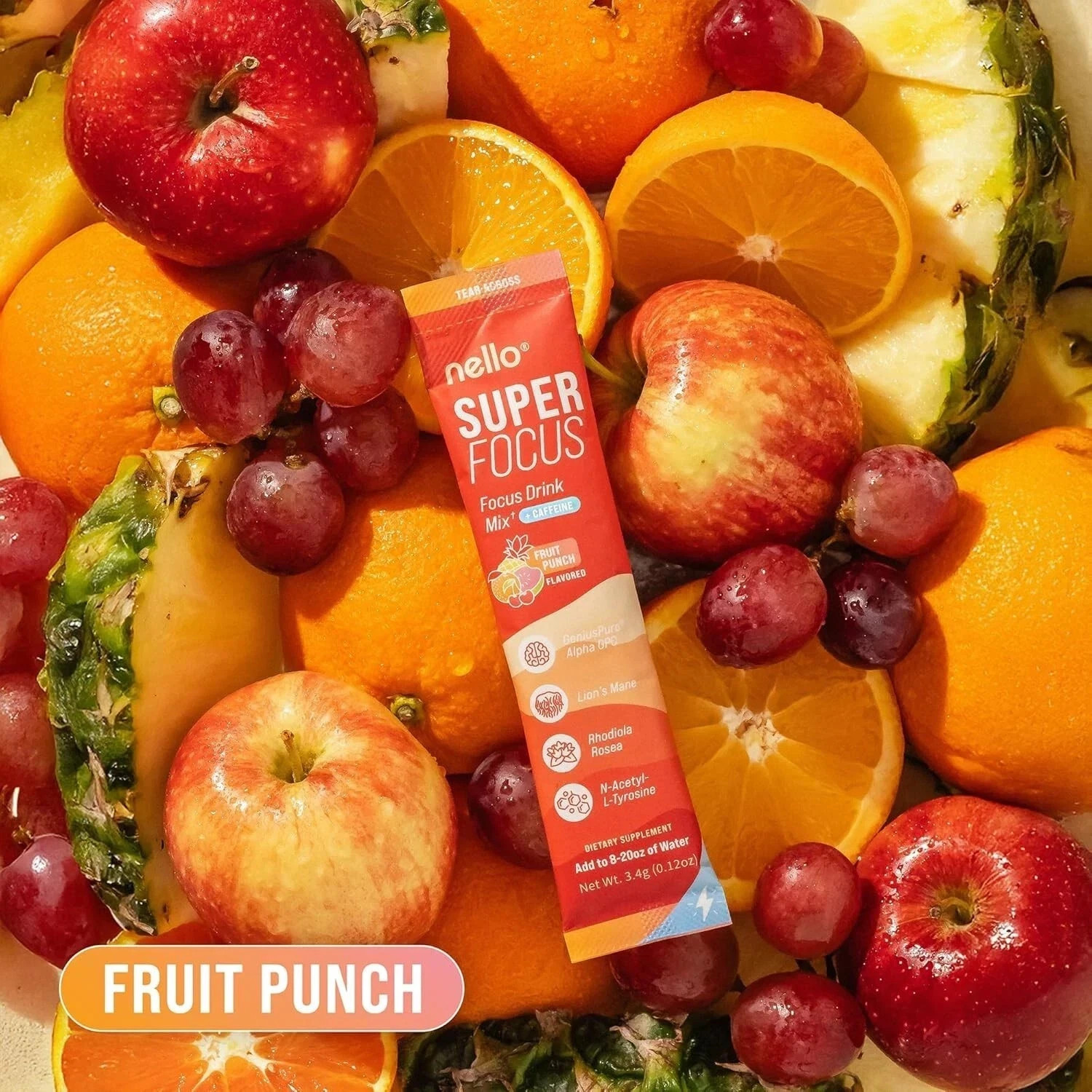 Nello SuperFocus Caffeinated Drink – Refreshing Fruit Punch Flavor