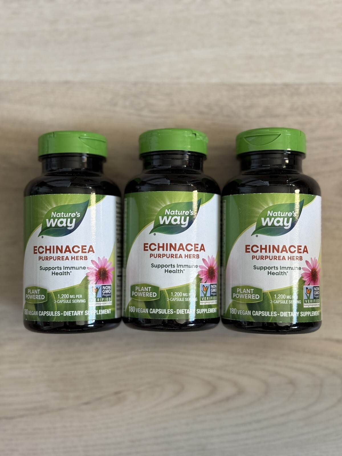 3 New Nature’s Way Echinacea Purpurea Herb, 1,200 mg, 180. Exp 03/29 FREE SHIP