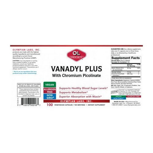 Vanadyl Plus 10mg with Chromium 100 caps By Olympian Labs