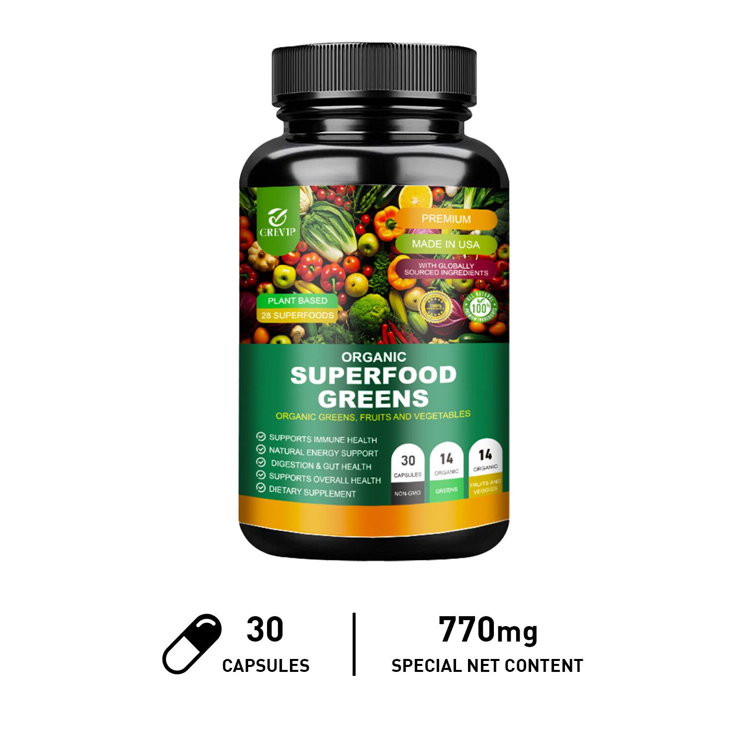 Organic Superfood Greens – Boost Energy, Gut Health, Fruit and Veggie Supplement